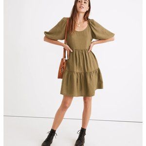 Madewell | Puff-Sleeve Olive Mini/Midi Dress